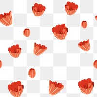 Red tulip flower png pattern, transparent background