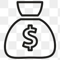 Money bag icon png sticker, outlined graphic, transparent background