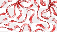 PNG Christmas pattern, red ribbon watercolor illustration, transparent background