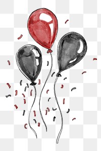 Party balloons png, watercolor illustration design element, transparent background