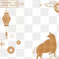 Gold bull png Chinese animal border sticker, transparent background