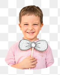 Cute boy png sticker, with bow tie transparent background