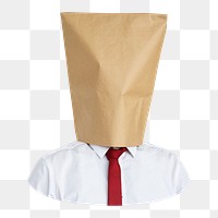 Png man in paper bag sticker, transparent background