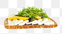 Brie cheese open sandwich png sticker, transparent background