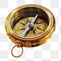 Gold compass png sticker, transparent background 