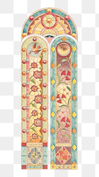 Stained glass png for churches and dwellings, transparent background.  Remastered by rawpixel