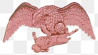 Eagle and Rabbit, pink animal illustration, transparent background.  Remastered by rawpixel