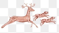 Running stag and babies, animal illustration.  Remastered by rawpixel