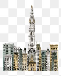 Aesthetic sky-scrapers of Philadelphia png on transparent background.   Remastered by rawpixel