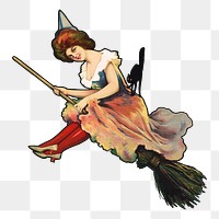 Aesthetic vintage witch  png on transparent background.   Remastered by rawpixel