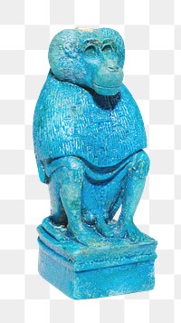 Aesthetic blue baboon sculpture png on transparent background.  Remastered by rawpixel