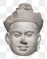 Aesthetic Khmer's head of Vishnu png on on transparent background.  Remastered by rawpixel