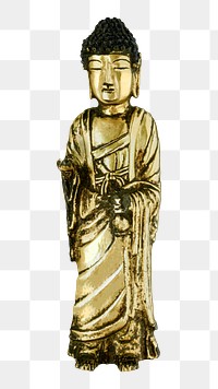 Aesthetic standing Buddha figure png on transparent background.  Remastered by rawpixel