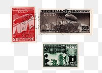 Aesthetic vintage postage stamps png on transparent background. Original public domain image from Wikimedia Commons. 