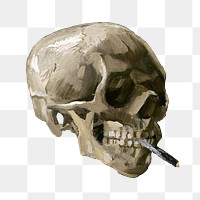 Aesthetic Vincent van Gogh's smoking skull png on transparent background.  Remastered by rawpixel