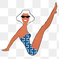 Tanned woman png summer sticker, transparent background.  Remixed by rawpixel.