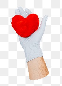 Png hand holding heart sticker, transparent background