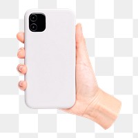 Phone case png sticker in hand, transparent background