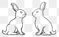 Rabbits png sticker, Easter celebration animal in line art design, transparent background