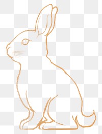 Gold rabbit png sticker, Chinese zodiac animal in line art design, transparent background