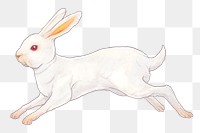 Jumping white rabbit png sticker, Chinese zodiac animal illustration, transparent background