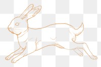 Jumping gold rabbit png sticker, Chinese zodiac animal, line art illustration, transparent background