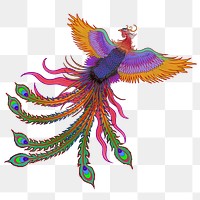 Colorful phoenix bird png sticker, Chinese animal illustration, transparent background