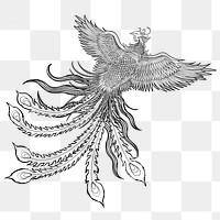 Ancient phoenix bird png sticker, Chinese mythical creature illustration, transparent background