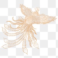 Gold phoenix bird png sticker, Chinese mythical creature illustration, transparent background