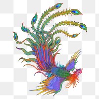 Colorful phoenix bird png sticker, Chinese animal illustration, transparent background