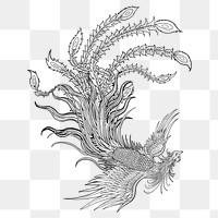 Ancient phoenix bird png sticker, Chinese animal tattoo, transparent background