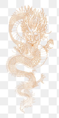 Golden dragon png sticker, traditional Chinese animal illustration, transparent background