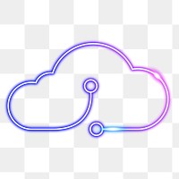 Neon cloud storage png icon sticker, transparent background