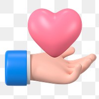 Charity png, hand showing heart clipart on transparent background