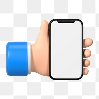 Hand holding smartphone png sticker, blank screen in 3D design, transparent background