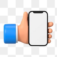 Hand holding smartphone png sticker, blank screen in 3D design, transparent background