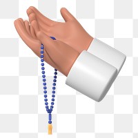 Praying hands png 3D clipart, Islamic prayer beads on transparent background