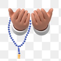 Praying hands png 3D clipart, Islamic prayer beads on transparent background