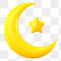 Star png and crescent sticker, 3D Ramadan symbol on transparent background