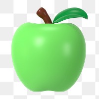 Green apple sticker png, 3d food clipart on transparent background