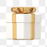 White gift box png sticker, 3d birthday graphic on transparent background