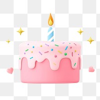 Pink cake sticker png, 3d birthday graphic, transparent background