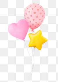 Balloons png sticker, 3d birthday graphic on transparent background