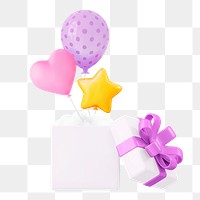 Balloons png sticker, 3d birthday graphic on transparent background