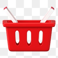 Red shopping png basket, supermarket, 3D object illustration on transparent background