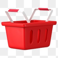 Red shopping png basket, supermarket, 3D object illustration on transparent background