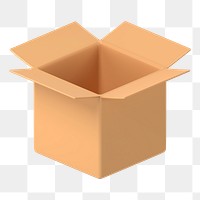 Brown open box png, 3D package delivery illustration on transparent background