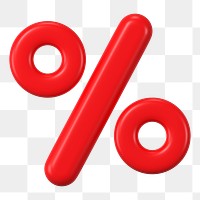 3D percent png sign sticker, red graphic on transparent background