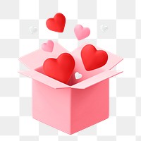 Valentine's gift png box, 3D object, celebration illustration on transparent background