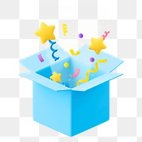 3D confetti open png box, gift, present object illustration on transparent background